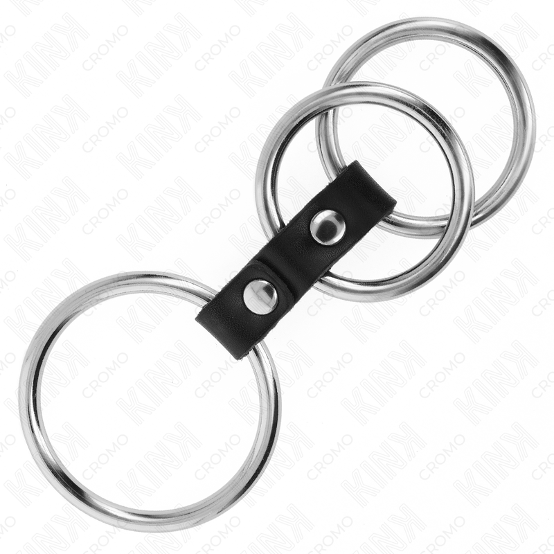 KINK - ANELLO PER PENE IN METALLO TRIPLO DA 3,7 CM A 5 CM COLLEGATO CON PELLE - KINK RING POWER | Lingerie Harness Boutique