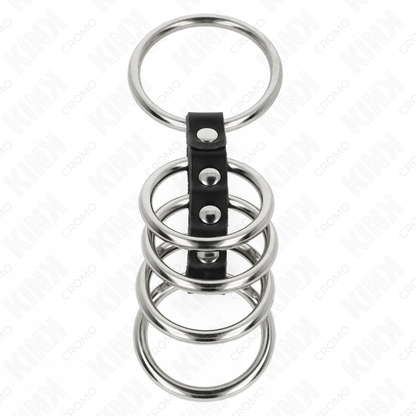 KINK - 5 ANELLI PER PENE DA 3,7 CM A 5 CM METALLO COLLEGATI DA PELLE - KINK RING POWER | Lingerie Harness Boutique