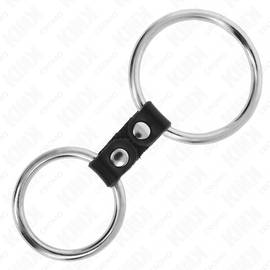 KINK - DOPPIO ANELLO PER PENE IN METALLO DA 3,7 CM A 5 CM COLLEGATO CON CINTURINO IN PELLE MODELLO 2 - KINK RING POWER | Lingerie Harness Boutique
