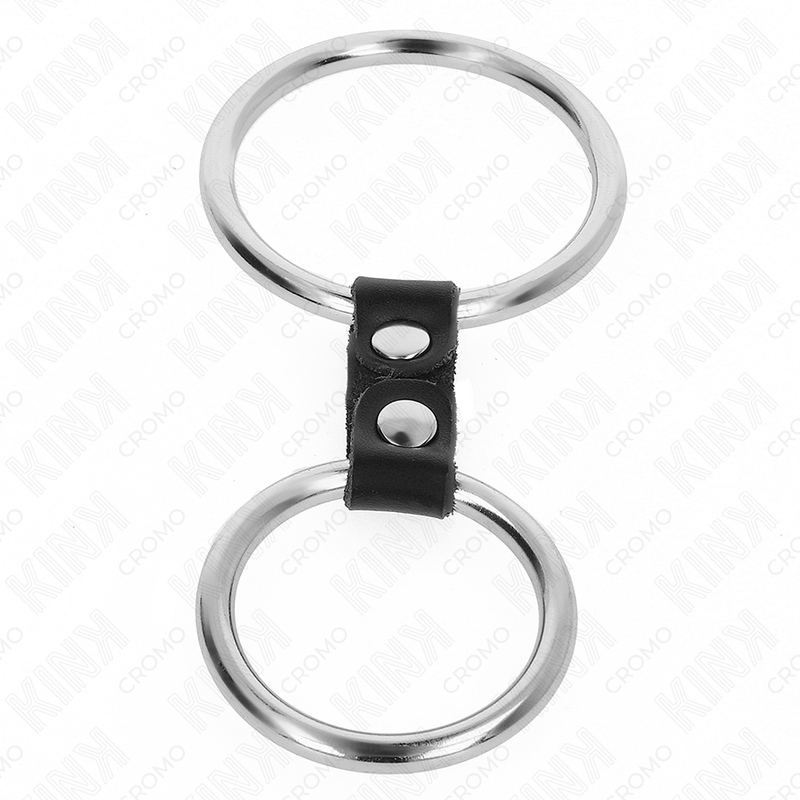 KINK - DOPPIO ANELLO PER PENE IN METALLO DA 3,7 CM A 5 CM COLLEGATO CON CINTURINO IN PELLE MODELLO 2 - KINK RING POWER | Lingerie Harness Boutique