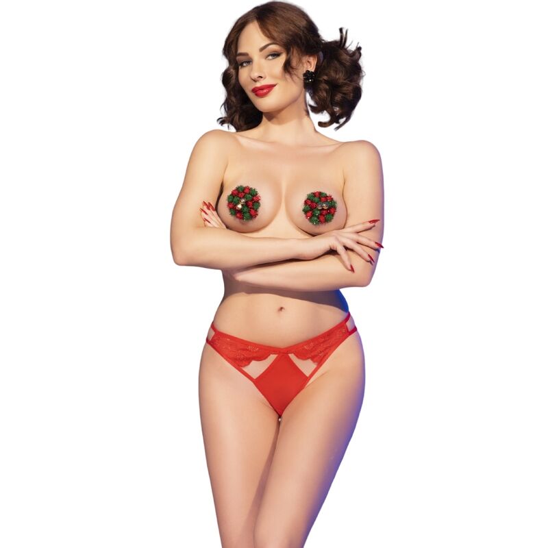CHILIROSE - CR 4839 SET NATALE COPRI CAPEZZOLI + SLIP ROSSO L/XL - CHILIROSE SETS | Lingerie Harness Boutique