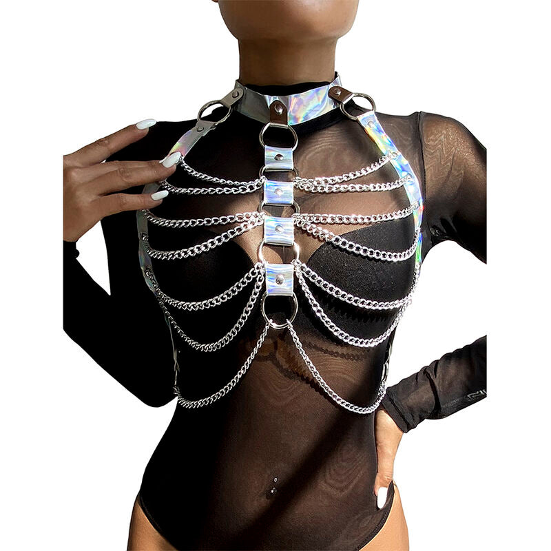 SUBBLIME - 953737 IMBRACATURA PETTORALE CON ANELLI E CATENE ARGENTO TAGLIA UNICA - SUBBLIME FETISH | Lingerie Harness Boutique