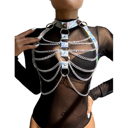 SUBBLIME - 953737 IMBRACATURA PETTORALE CON ANELLI E CATENE ARGENTO TAGLIA UNICA - SUBBLIME FETISH | Lingerie Harness Boutique