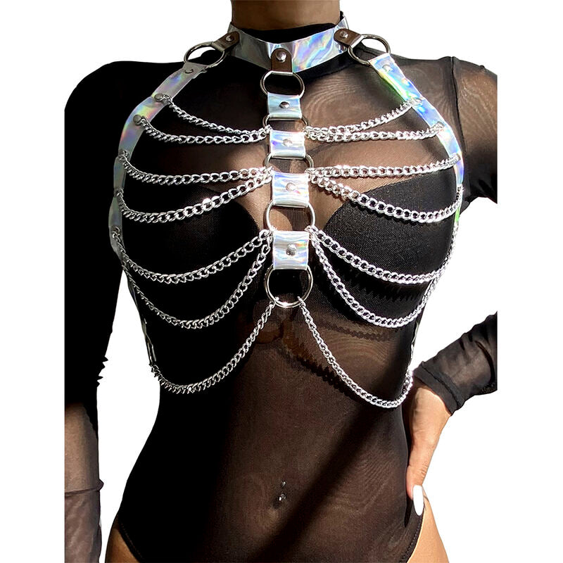 SUBBLIME - 953737 IMBRACATURA PETTORALE CON ANELLI E CATENE ARGENTO TAGLIA UNICA - SUBBLIME FETISH | Lingerie Harness Boutique