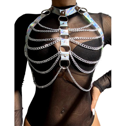 SUBBLIME - 953737 IMBRACATURA PETTORALE CON ANELLI E CATENE ARGENTO TAGLIA UNICA - SUBBLIME FETISH | Lingerie Harness Boutique