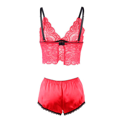 SUBBLIME - 953898 CAMICIA DA NOTTE IN SETA E PIZZO + SLIP ROSSO S/M - SUBBLIME SETS | Lingerie Harness Boutique