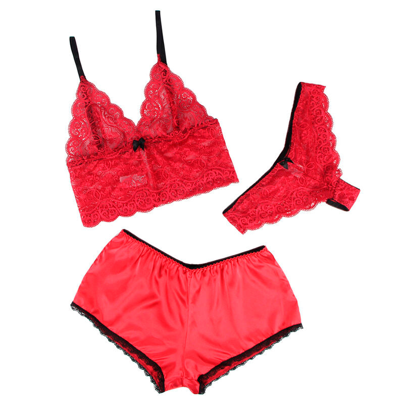 SUBBLIME - 953898 CAMICIA DA NOTTE IN SETA E PIZZO + SLIP ROSSO S/M - SUBBLIME SETS | Lingerie Harness Boutique