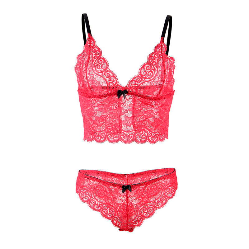 SUBBLIME - 953904 CAMICIA DA NOTTE IN SETA E PIZZO + SLIP ROSSO L/XL - SUBBLIME SETS | Lingerie Harness Boutique