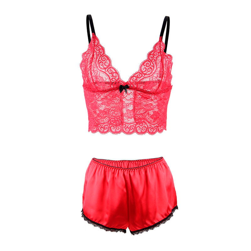 SUBBLIME - 953904 CAMICIA DA NOTTE IN SETA E PIZZO + SLIP ROSSO L/XL - SUBBLIME SETS | Lingerie Harness Boutique