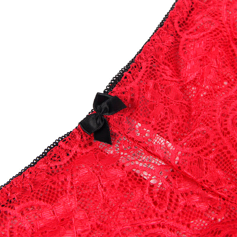 SUBBLIME - 953904 CAMICIA DA NOTTE IN SETA E PIZZO + SLIP ROSSO L/XL - SUBBLIME SETS | Lingerie Harness Boutique