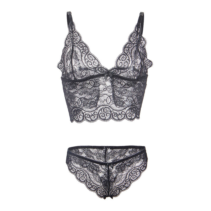 SUBBLIME - 953911 CAMICIA DA NOTTE IN SETA E PIZZO + SLIP NERO S/M - SUBBLIME SETS | Lingerie Harness Boutique