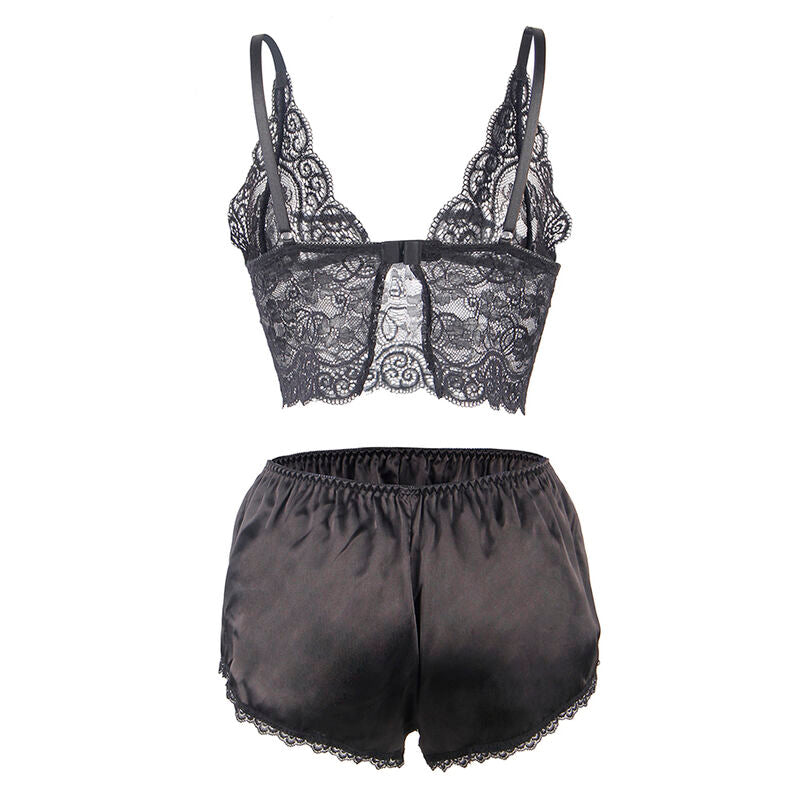 SUBBLIME - 953928 CAMICIA DA NOTTE IN SETA E PIZZO + SLIP NERO L/XL - SUBBLIME SETS | Lingerie Harness Boutique