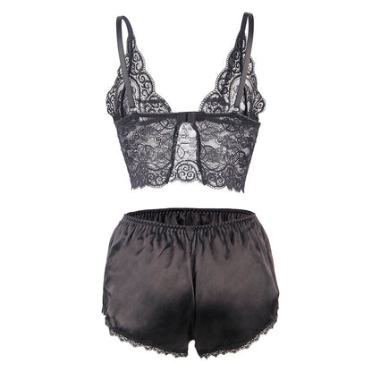 SUBBLIME - 953928 CAMICIA DA NOTTE IN SETA E PIZZO + SLIP NERO L/XL - SUBBLIME SETS | Lingerie Harness Boutique