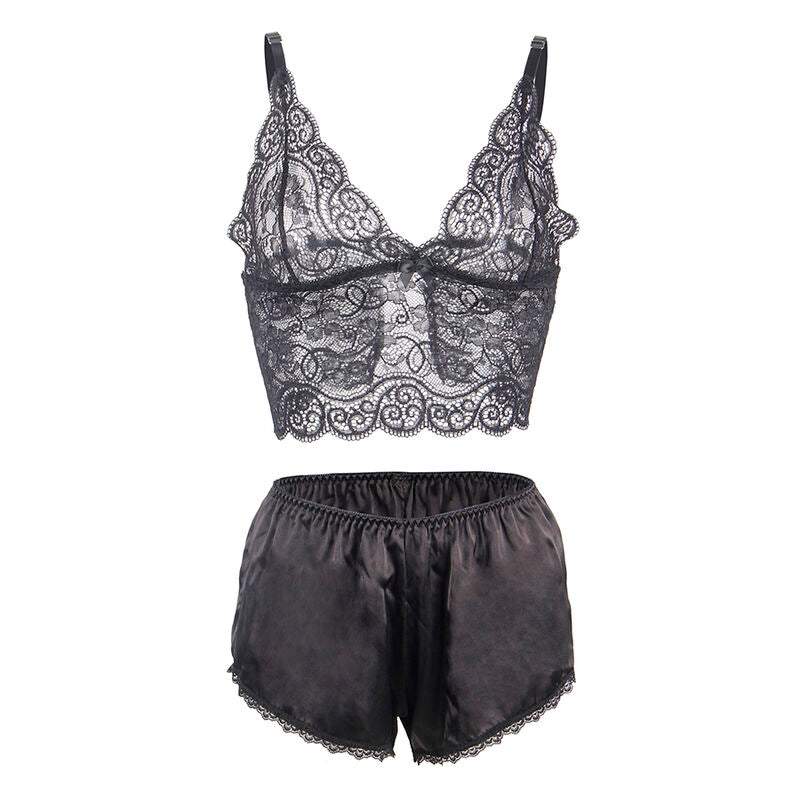SUBBLIME - 953928 CAMICIA DA NOTTE IN SETA E PIZZO + SLIP NERO L/XL - SUBBLIME SETS | Lingerie Harness Boutique