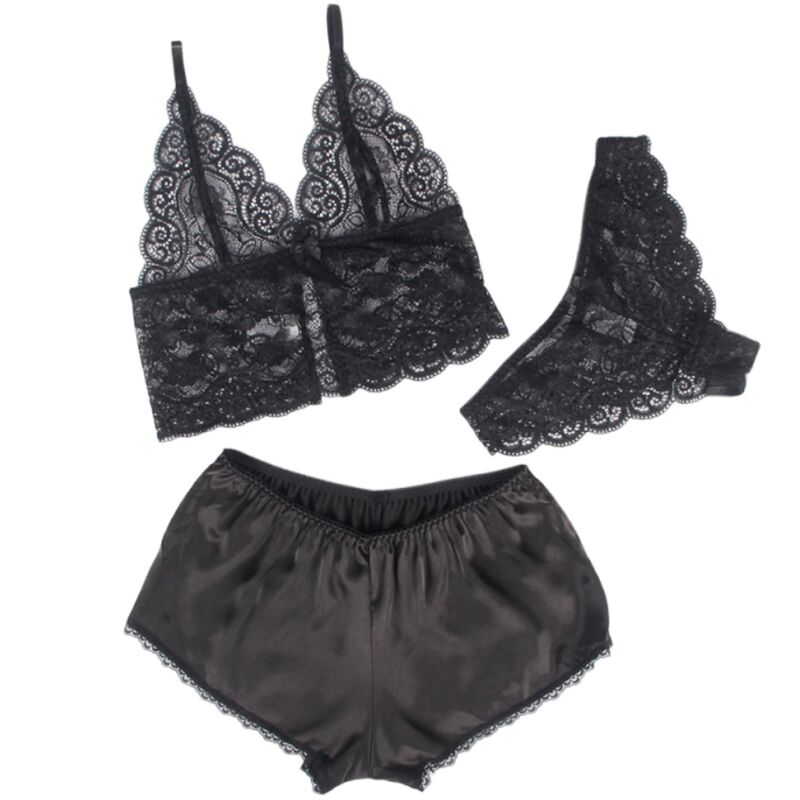 SUBBLIME - 953928 CAMICIA DA NOTTE IN SETA E PIZZO + SLIP NERO L/XL - SUBBLIME SETS | Lingerie Harness Boutique