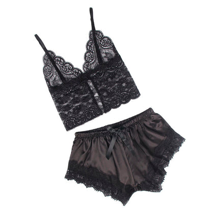 SUBBLIME - 953942 VESTAGLIA DA NOTTE CASUAL IN SETA + PANTALONI IN PIZZO NERO L/XL - SUBBLIME SETS | Lingerie Harness Boutique