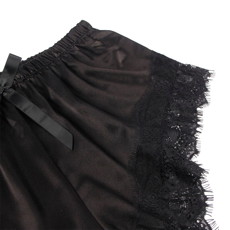 SUBBLIME - 953942 VESTAGLIA DA NOTTE CASUAL IN SETA + PANTALONI IN PIZZO NERO L/XL - SUBBLIME SETS | Lingerie Harness Boutique