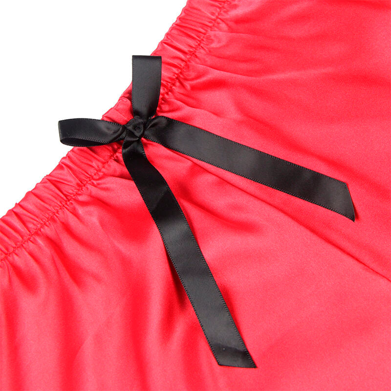 SUBBLIME - 953959 CAMICIA DA NOTTE CASUAL IN SETA + PANTALONI IN PIZZO NERO/ROSSO S/M - SUBBLIME SETS | Lingerie Harness Boutique