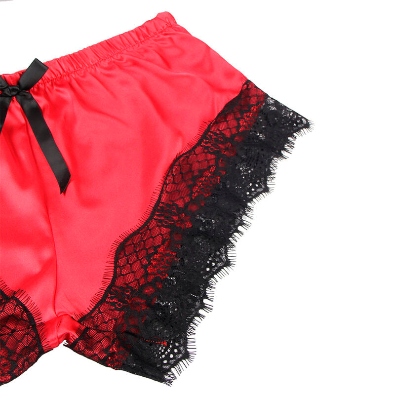 SUBBLIME - 953966 VESTAGLIA DA NOTTE CASUAL IN SETA + PANTALONI IN PIZZO NERO/ROSSO L/XL - SUBBLIME SETS | Lingerie Harness Boutique