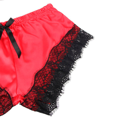 SUBBLIME - 953966 VESTAGLIA DA NOTTE CASUAL IN SETA + PANTALONI IN PIZZO NERO/ROSSO L/XL - SUBBLIME SETS | Lingerie Harness Boutique