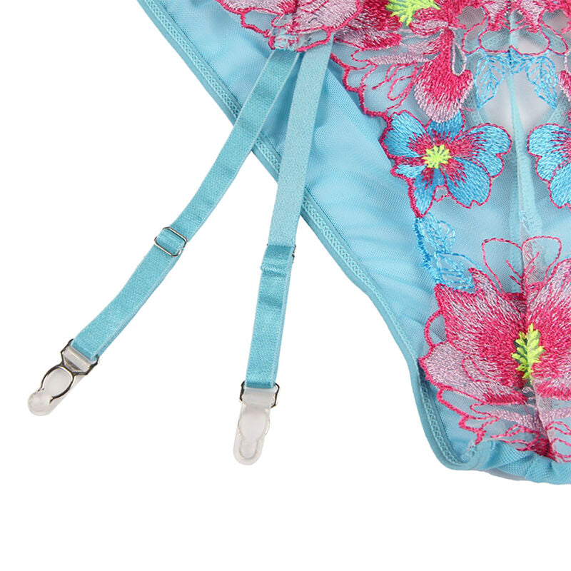 SUBBLIME - 954109 REGGISENO + SLIP CON CINTURA REGGISENO FLOREALE BLU S/M - SUBBLIME SETS | Lingerie Harness Boutique