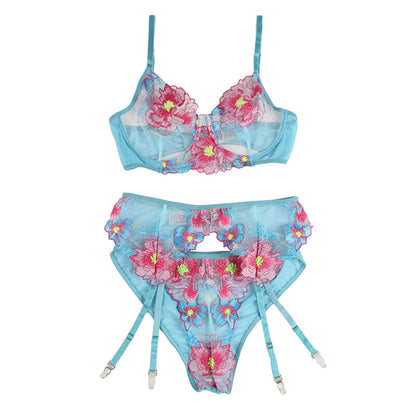 SUBBLIME - 954109 REGGISENO + SLIP CON CINTURA REGGISENO FLOREALE BLU S/M - SUBBLIME SETS | Lingerie Harness Boutique