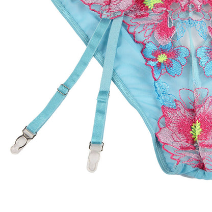SUBBLIME - 954116 REGGISENO + SLIP CON CINTURA REGGISENO FLOREALE BLU L/XL - SUBBLIME SETS | Lingerie Harness Boutique