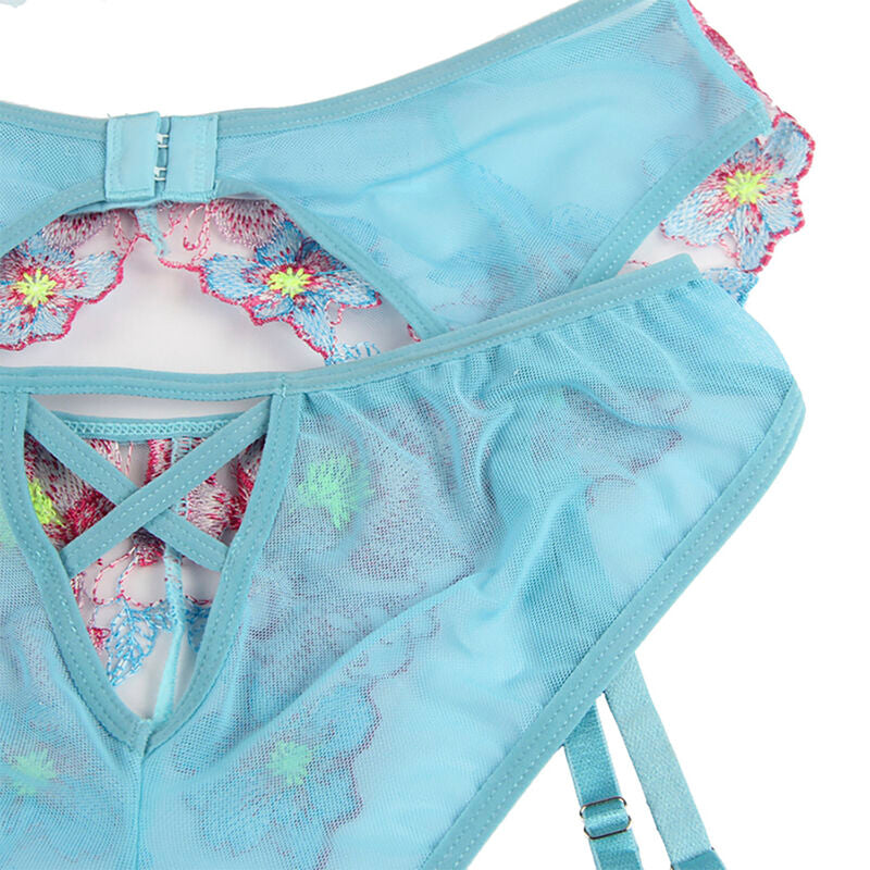 SUBBLIME - 954116 REGGISENO + SLIP CON CINTURA REGGISENO FLOREALE BLU L/XL - SUBBLIME SETS | Lingerie Harness Boutique