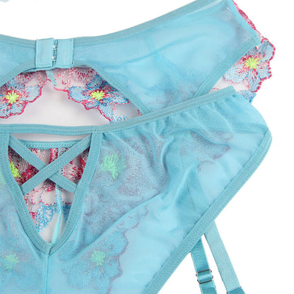 SUBBLIME - 954116 REGGISENO + SLIP CON CINTURA REGGISENO FLOREALE BLU L/XL - SUBBLIME SETS | Lingerie Harness Boutique