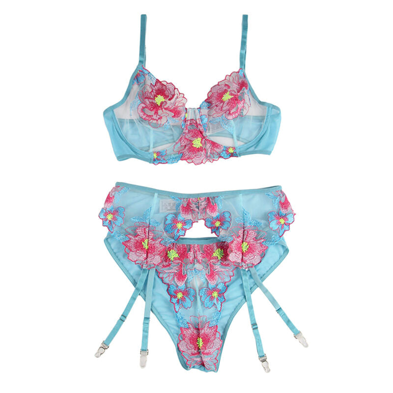 SUBBLIME - 954116 REGGISENO + SLIP CON CINTURA REGGISENO FLOREALE BLU L/XL - SUBBLIME SETS | Lingerie Harness Boutique