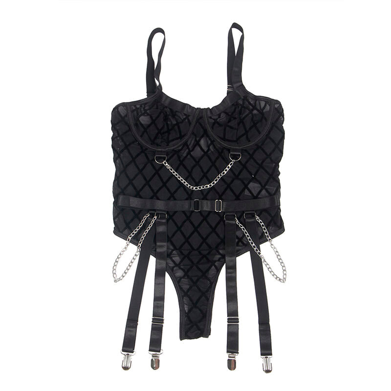 SUBBLIME - 954260 BODY CON CATENE + CINTURA REGGICALZE NERO S/M - SUBBLIME BODIES | Lingerie Harness Boutique