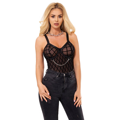 SUBBLIME - 954260 BODY CON CATENE + CINTURA REGGICALZE NERO S/M - SUBBLIME BODIES | Lingerie Harness Boutique