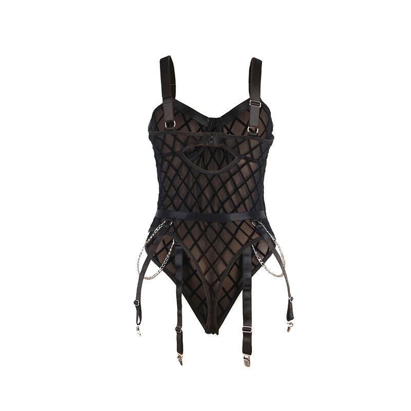 SUBBLIME - 9542277 BODY CON CATENE + CINTURA REGGICALZE NERO L/XL - SUBBLIME BODIES | Lingerie Harness Boutique