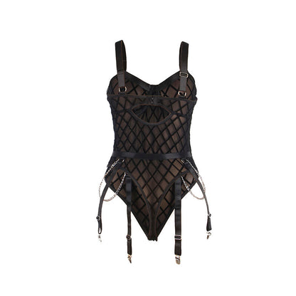 SUBBLIME - 9542277 BODY CON CATENE + CINTURA REGGICALZE NERO L/XL - SUBBLIME BODIES | Lingerie Harness Boutique