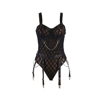 SUBBLIME - 9542277 BODY CON CATENE + CINTURA REGGICALZE NERO L/XL - SUBBLIME BODIES | Lingerie Harness Boutique