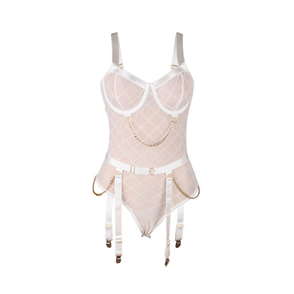 SUBBLIME - 954291 BODY CON CATENE + CINTURA GIACCHE BIANCO L/XL - SUBBLIME BODIES | Lingerie Harness Boutique