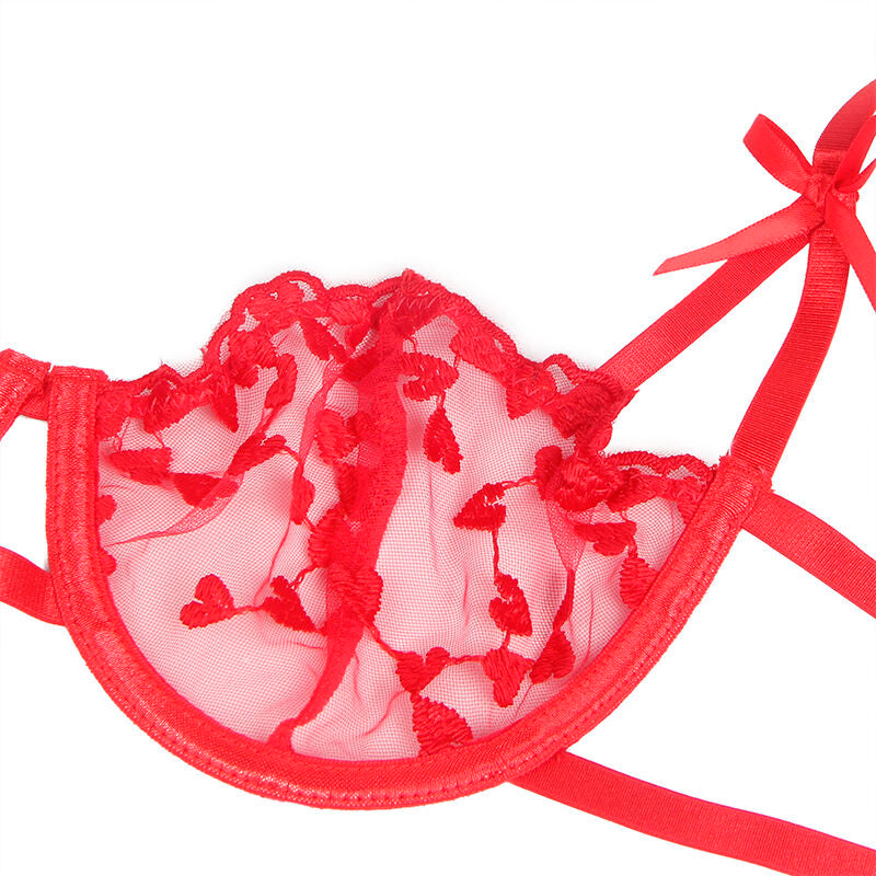 SUBBLIME - 954338 REGGISENO + PERIZOMA + CINTURA CON STAMPA A CUORE ROSSO L/XL - SUBBLIME SETS | Lingerie Harness Boutique