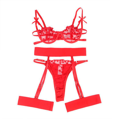 SUBBLIME - 954338 REGGISENO + PERIZOMA + CINTURA CON STAMPA A CUORE ROSSO L/XL - SUBBLIME SETS | Lingerie Harness Boutique