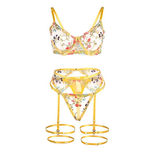 SUBBLIME - 954345 REGGISENO + PERIZOMA + CINTURA REGGISENO FLOREALE GIALLO S/M - SUBBLIME SETS | Lingerie Harness Boutique