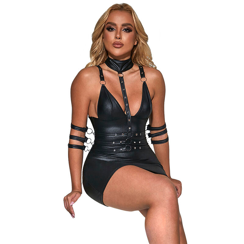 SUBBLIME - 954406 VESTITO BONDAGE IN PELLE NERO S/M - SUBBLIME DRESSES | Lingerie Harness Boutique