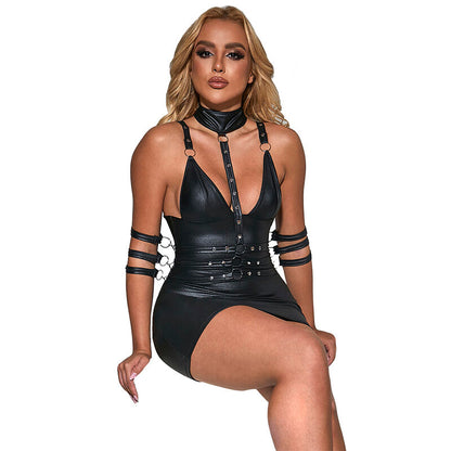 SUBBLIME - 954406 VESTITO BONDAGE IN PELLE NERO S/M - SUBBLIME DRESSES | Lingerie Harness Boutique