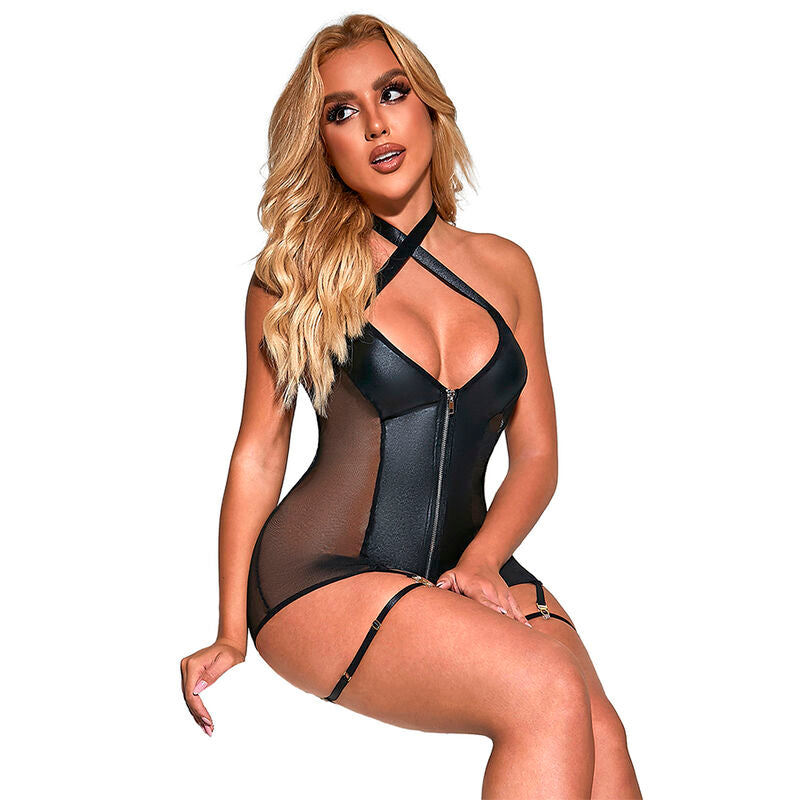SUBBLIME - 954444 ABITO SEXY IN RETE PELLE NERO S/M - SUBBLIME DRESSES | Lingerie Harness Boutique