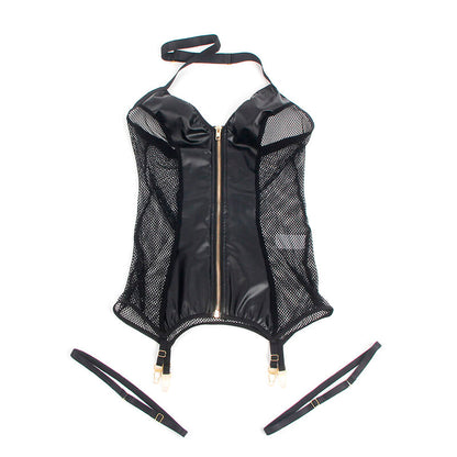 SUBBLIME - 954444 ABITO SEXY IN RETE PELLE NERO S/M - SUBBLIME DRESSES | Lingerie Harness Boutique