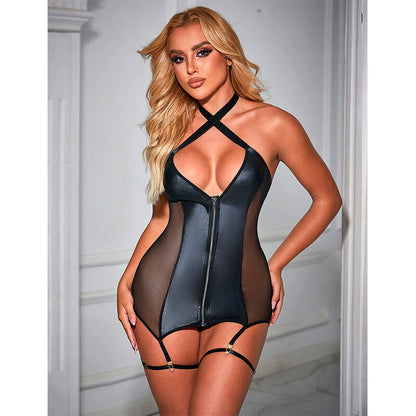 SUBBLIME - 954451 ABITO SEXY IN RETE PELLE NERO L/XL - SUBBLIME DRESSES | Lingerie Harness Boutique