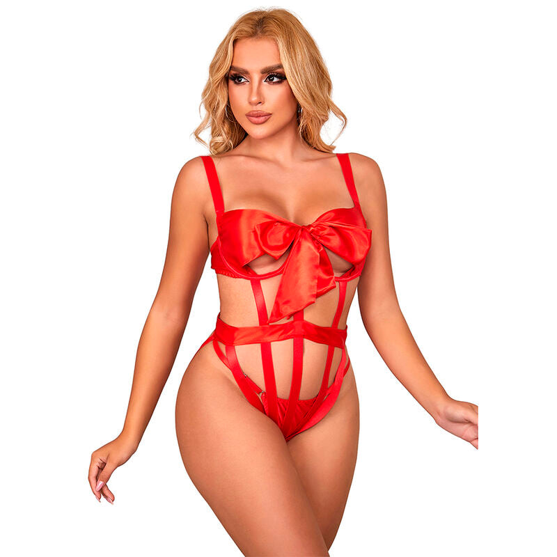 SUBBLIME - 954475 BODY SEXY TRAFORATO CON FIOCCO ROSSO L/XL - SUBBLIME BODYSTOCKINGS | Lingerie Harness Boutique