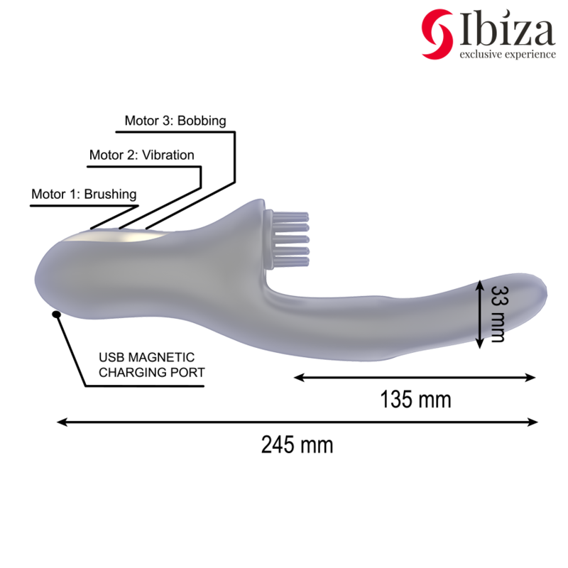 IBIZA - VIBRATORE CLITORIALE MULTICELLULARE E DOPPIA ONDA CON SPAZZOLA RABITT HI-TECH - IBIZA TECHNOLOGY | Lingerie Harness Boutique