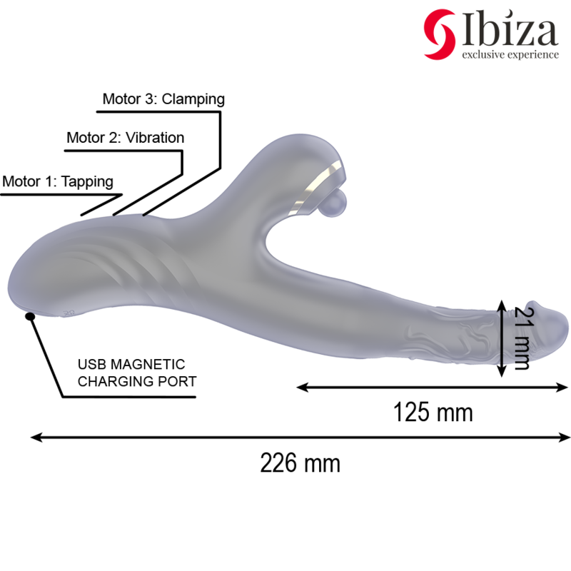 IBIZA - TWO DRAGONS DOPPIO VIBRATORE NERO - IBIZA TECHNOLOGY | Lingerie Harness Boutique