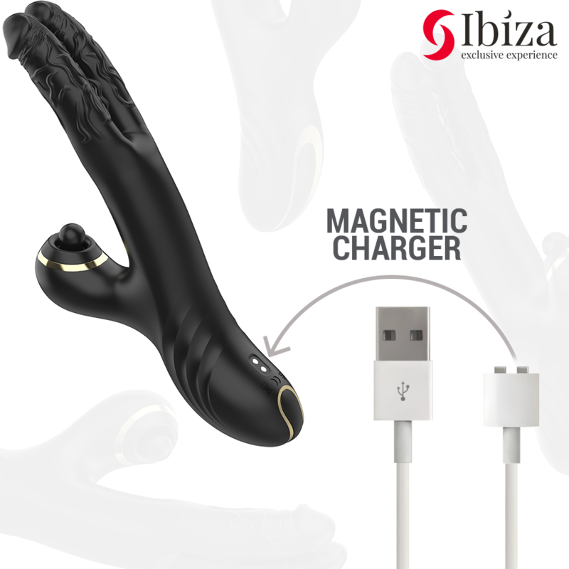 IBIZA - TWO DRAGONS DOPPIO VIBRATORE NERO - IBIZA TECHNOLOGY | Lingerie Harness Boutique