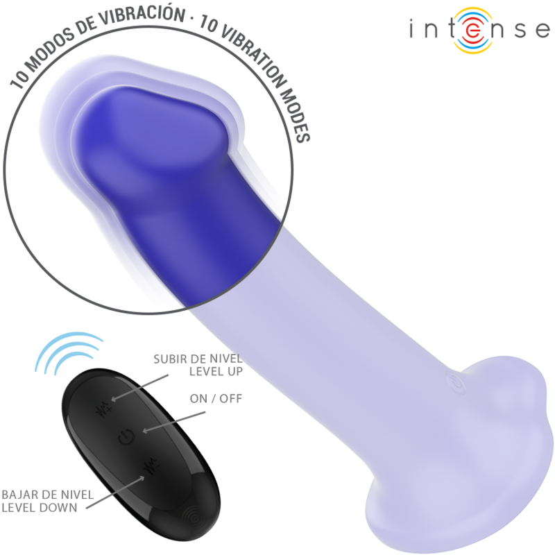 INTENSE - VICTORIA VIBRATORE CON VENTOSA 10 VIBRAZIONI BLU SCURO TELECOMANDO - INTENSE FUN | Lingerie Harness Boutique