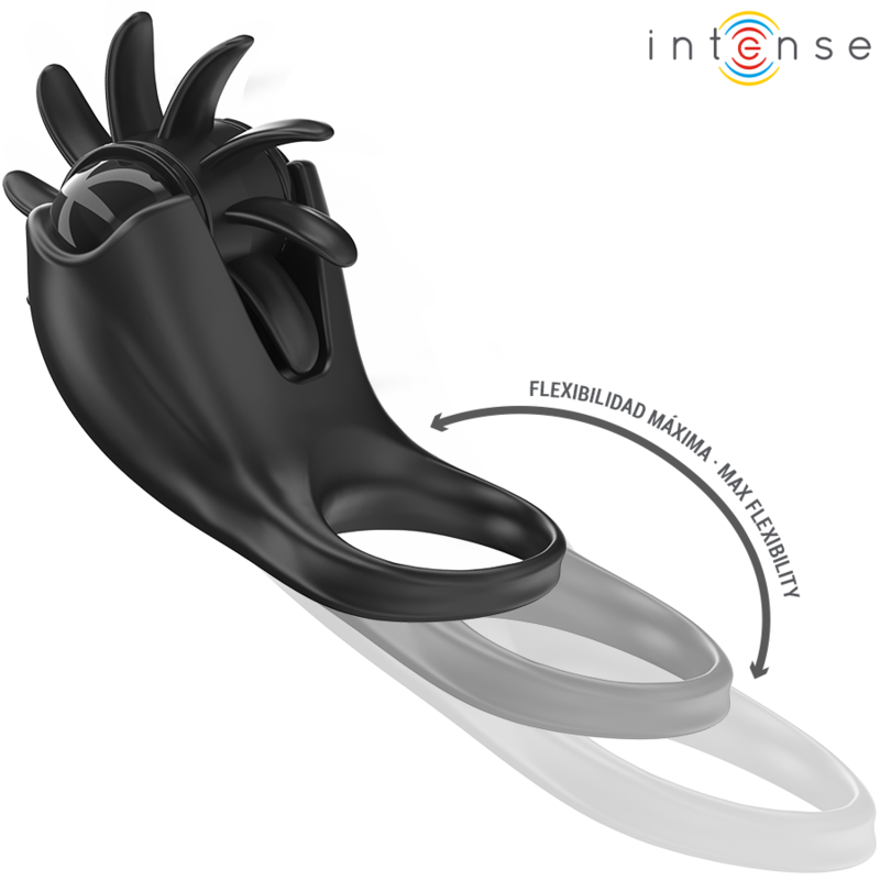 INTENSE - MABEL ANELLO VIBRANTE 10 VIBRAZIONI CON STIMOLATORE CLITORIDEO NERO - INTENSE COUPLES TOYS | Lingerie Harness Boutique
